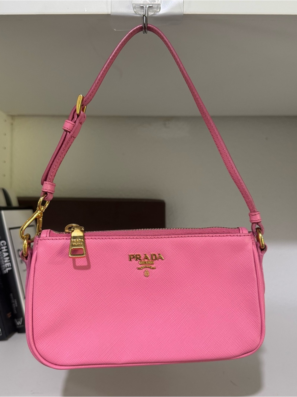 Prada Hot Pink Saffiano Shoulder Bag with Gold Hardware
